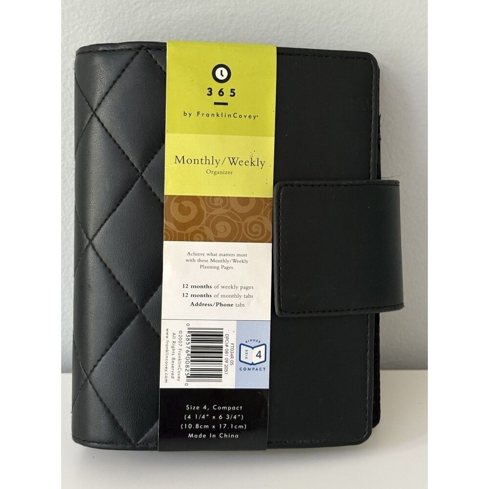 Franklin Covey 365 Monthly Weekly Organizer Size 4 Compact 4.25x6.75 Black NOS